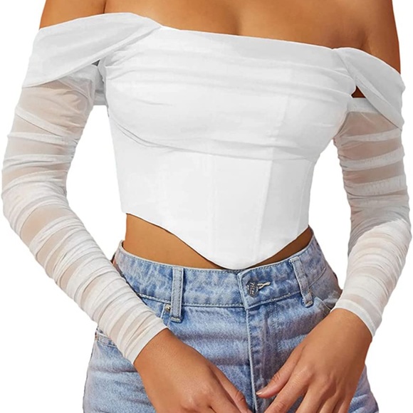 White corset mesh strapless top - Picture 2 of 4